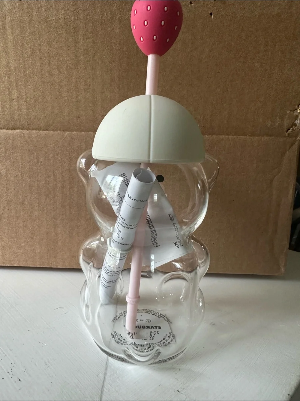 Starbucks Strawberry Bear Drink Bottle - Pink/Clear